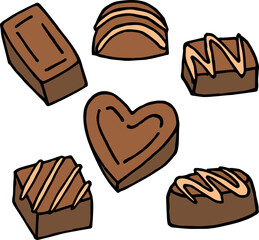 Collection with chocolates on a white background. Vector image.