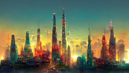 Fototapeta premium Night view of cityscape. Generative AI