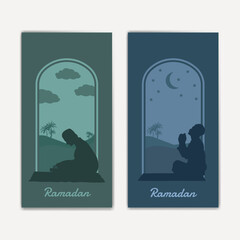 Ramadan Kareem. Islamic greeting card template. Pray
