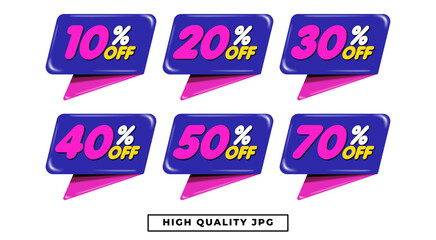 bundle Sale labels Discount tags with percent set 10,20,30,40,50,70, purple, pink
