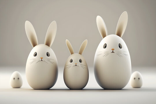 3D easter rabbits on light background. AI Generative.