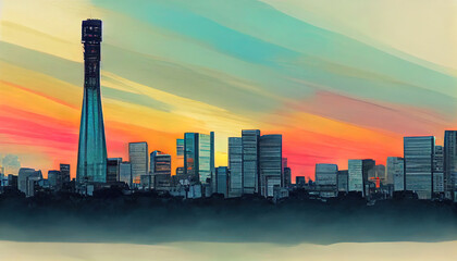 Aerial view of Tokyo cityscape with Fuji mountain in Japan. Generative Ai