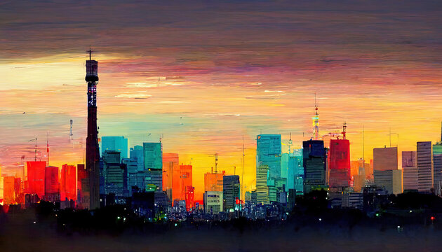 Tokyo cityscape at night, japan. Generative Ai