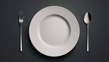 Top view empty plate spoon fork created with Generative AI technology