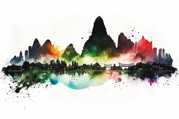 landscape and natural scenery in watercolor style. AI technology generated image