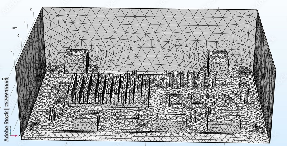 Poster computer modeling of a printed circuit board using a computer aided design system. pcb model in the 