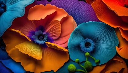 Colorful background from petals of colorful Poppies, Summer colors in the garden, Generative AI,Poppy 