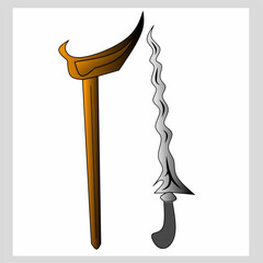 Keris icon, Iconic Traditional Weapon From  Central Java, East Java, Yogyakarta, Indonesia. Vector Illustration for icon, Logo, Symbol etc