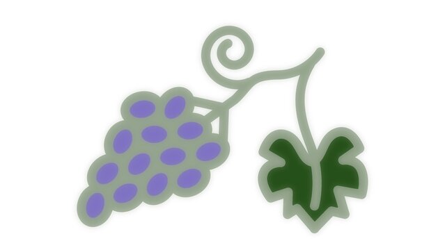 illustrazione con grappolo d'uva, tralcio e foglia su sfondo bianco