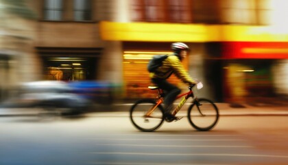 Fast cycling in the city, blur background, generative ai