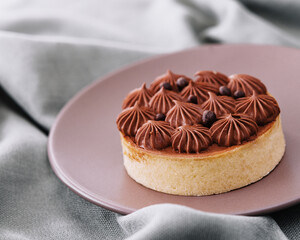 Chocolate cake on a ceramic plate