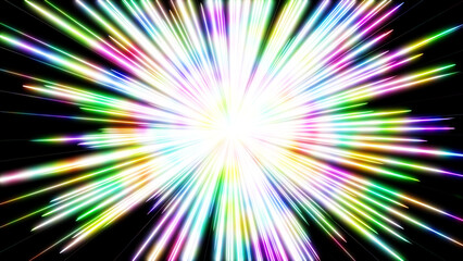 Obraz premium 輝く光の効果のイラスト素材。カラフルな光。放射状に広がる光。
