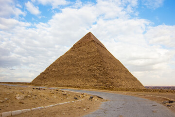 Fototapeta na wymiar The Pyramid of Chephren, archaeological landmark in Giza, Egypt, Africa