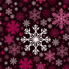 pink and white snowflakes on dark purple ground seamless pattern winter background