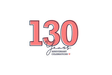 130 years anniversary. Anniversary template design concept with peach color and black line, design for event, invitation card, greeting card, banner, poster, flyer, book cover and print. Vector Eps10
