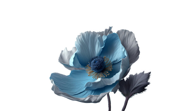 Flor azul. Amapola azul. Flores. Sobre fondo transparente. Composición floral creativa. Flores. Generado con IA. 