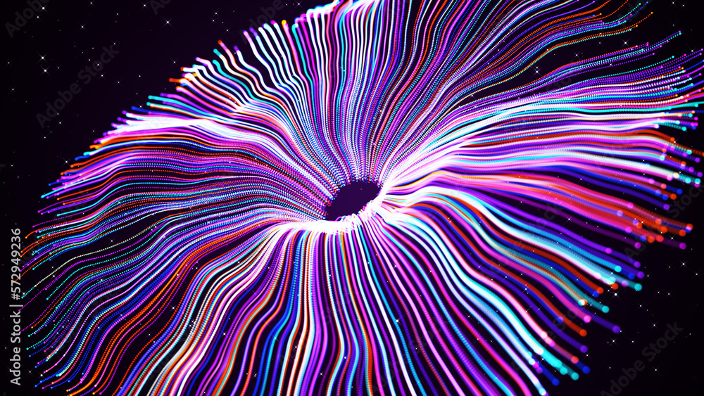 Poster abstract science red purple wavy turbulence dotted lines particle hole explosion on starry backgroun