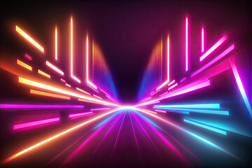 Fototapeta na wymiar Lightinng abstract shiny bright colors neon background. Generative AI illustration.