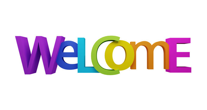 3D render of WELCOME colorful typography on transparent background 