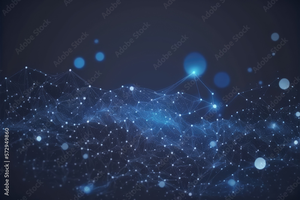 Poster blue technology abstract background of connection network. peculiar ai generative image.