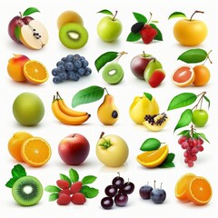 set of fruits isolated on white background