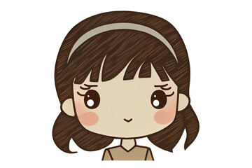 Cute girl cartoon style on transparent background. generative ai