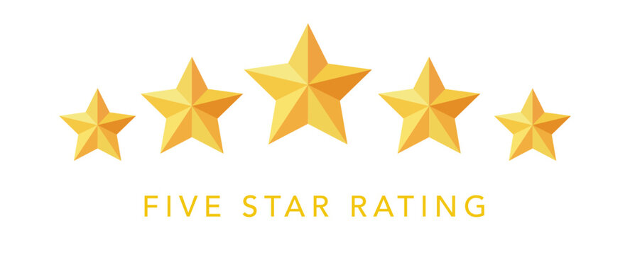 Five golden star rating vector illustration in white background.