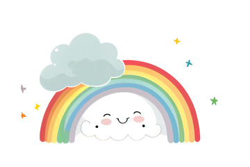 Obraz na płótnie Canvas Cloud smile with cute rainbow on transparent background. generative Ai