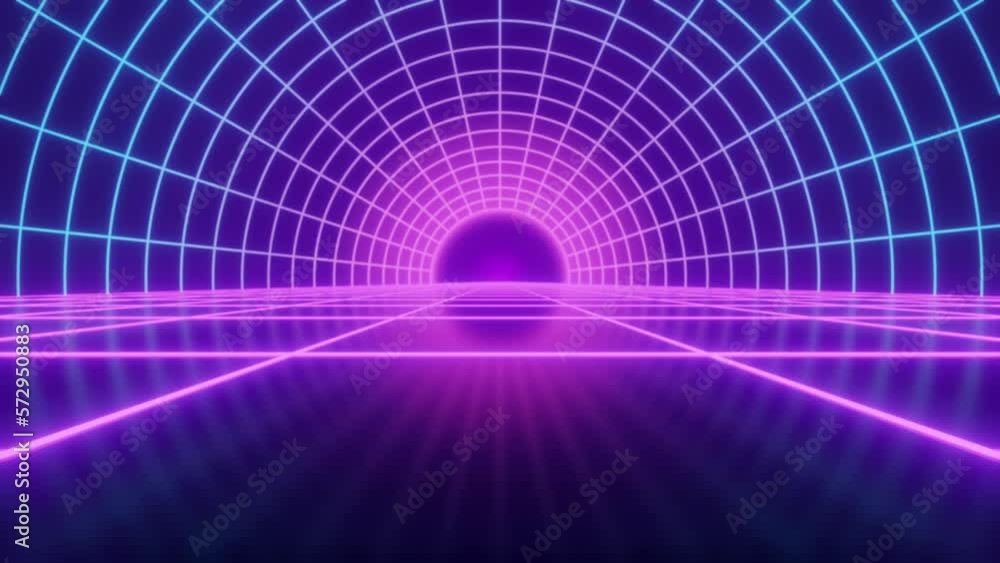 Poster synthwave animated background. 80s wireframe landscape. retro future perspective grid. retrowave sty