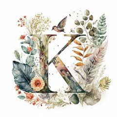 floral monogram letter K for your elegant designs generative ai