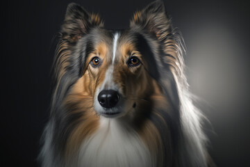 Shetland sheepdog sheltie dog portrait in the studio black background