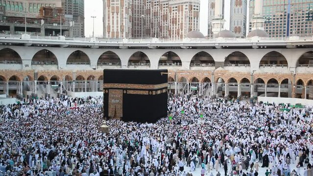 The Circumambulation (Tawaf) of the Pilgrims Around the Kaaba in Mecca