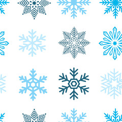Fototapeta na wymiar blue snowflakes on white ground seamless pattern winter background