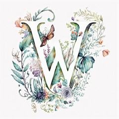 Fototapeta na wymiar floral monogram font W for your elegant and modern designs generative ai