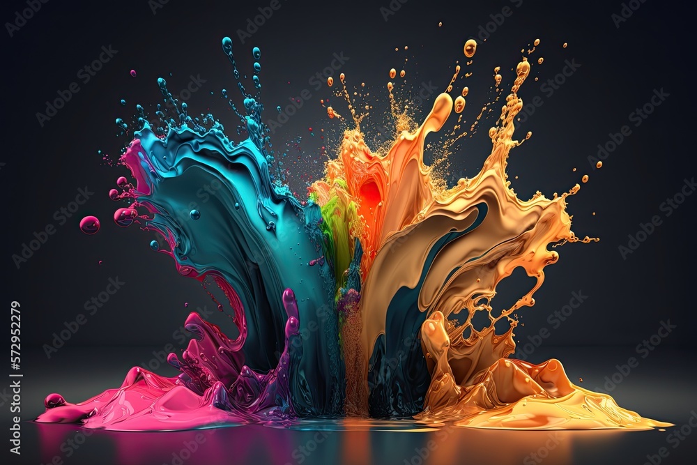 Poster abstract colorful water color splashes. creative concept. generative ai