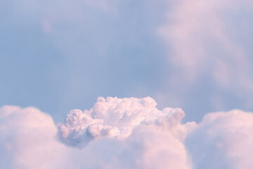 Surreal cloud podium outdoor on blue sky pink pastel clouds with empty space.Beauty cosmetic...