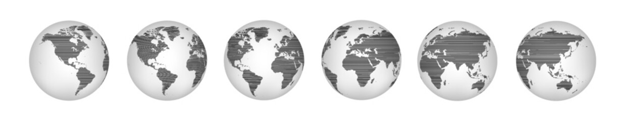 Fototapeta premium Full abarot of the Earth Globe, template for animation of the scrolling of planet earth, 3D model of the Earth Globe with islands and continents in the form of lines, 3D planet, animation, vector