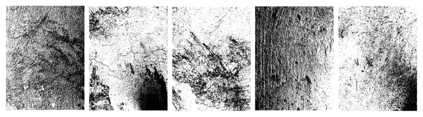 Texture stamps, overlay collection with effect dust, grain, noise, spray, monochrome. Backdrop overlay texture frame. Grain noise particles and spray grunge, old tree, vintage effects. Vector set