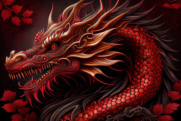 Fire red of traditional chinese dragon. Chinese Lunar New Year. Happy chinese new year 2024. Years of the Dragon. Generative AI technology