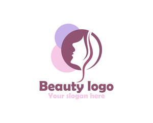 Natural gold woman logo template, woman face with leaf style stylized beauty salon logo