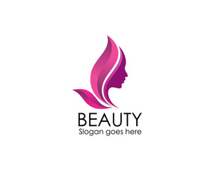 Natural gold woman logo template, woman face with leaf style stylized beauty salon logo