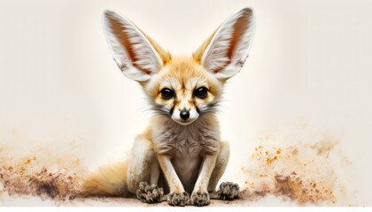 Obraz premium Little Cute Fennec fox watercolor paint. Generative AI