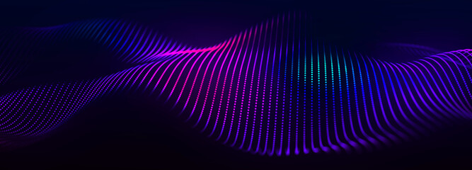 Digital technology background. Dynamic wave of glowing points. Futuristic background for presentation design. 3d Widescreen