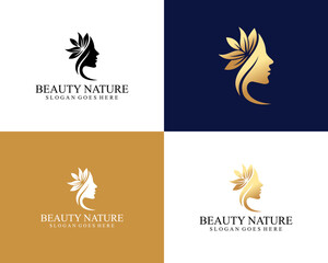 Natural gold woman logo template