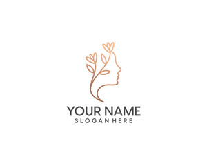 Beauty women face with branch flower logo design luxury.