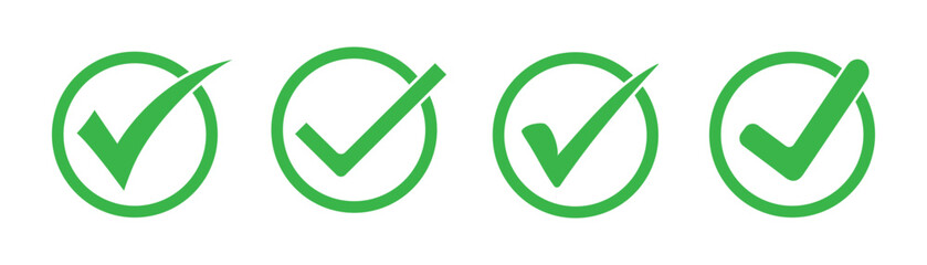 Green check mark icon in a circle. Check mark icon set, Correct mark sign vector © jayaZgraphics