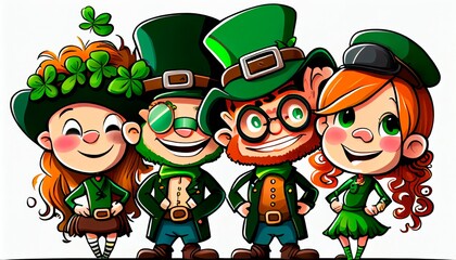 Fototapeta premium Saint Patrick’s day celebration. Cartoon flat illustration of happy people celebrating St Patricks day. 