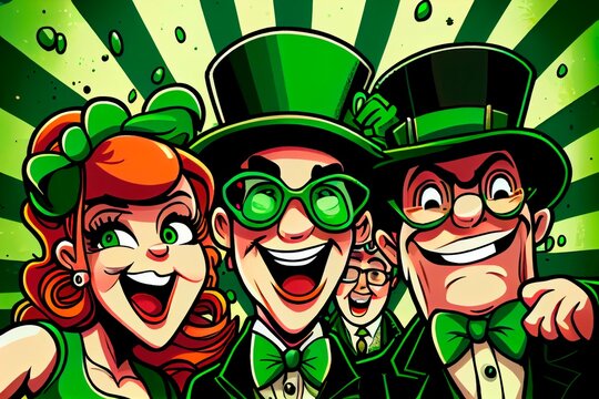 Saint Patrick’s day celebration. Cartoon flat illustration of happy people celebrating St Patricks day. 
