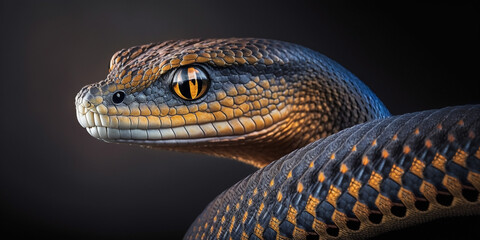 Fototapeta premium Ai generated close-up of a snake's head isolated ona black background