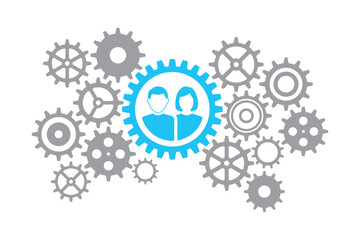 Teamwork gear concept. Man and woman